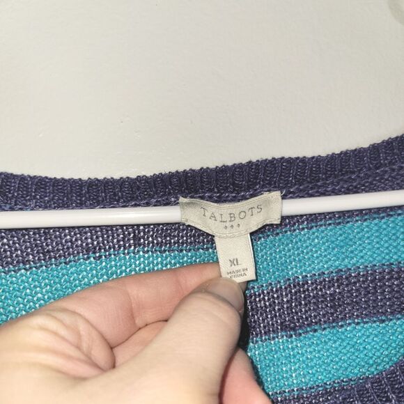 Talbots Linen Blue Striped Sweater Top XL - Picture 2 of 8